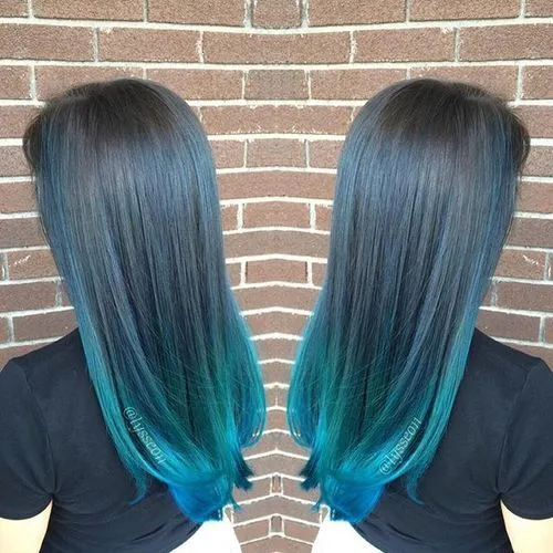 LONG, STRAIGHT HAIR WITH BLUE OMBRE