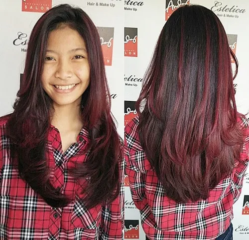 BURGUNDY OMBRE HIGHLIGHTS FOR BLACK HAIR