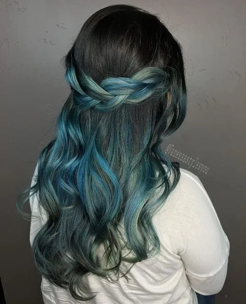 BLUE BALAYAGE ON BLACK HAIR