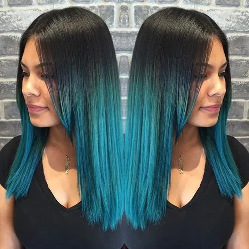 RAVEN HAIR WITH TURQUOISE OMBRE
