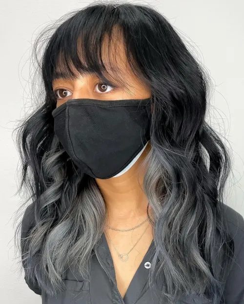 BLACK HAIR WITH SILVER UNDERLIGHTS