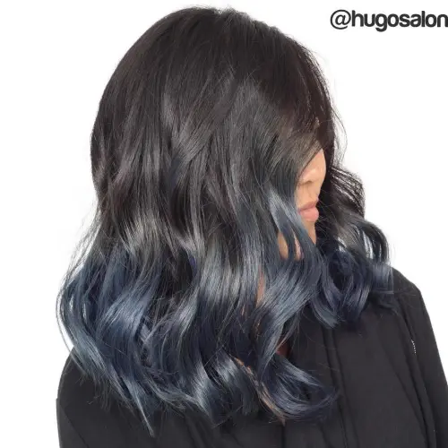 BLACK HAIR WITH BLUE-GRAY TIP