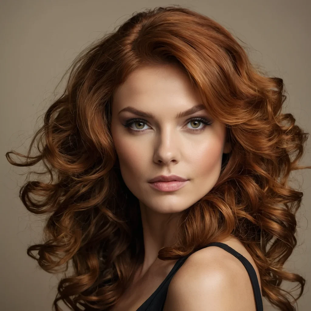 Curled Auburn Hair with Highlights