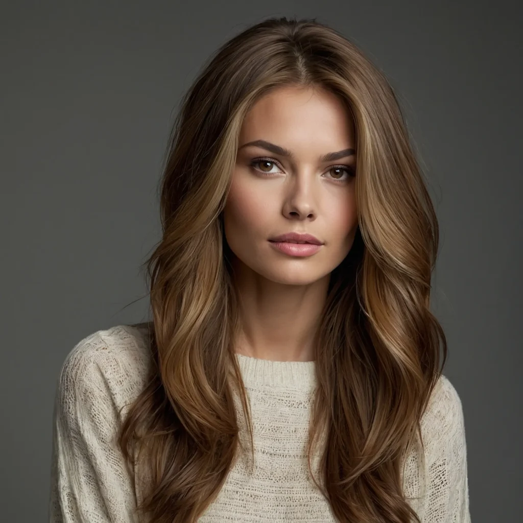 Long Brown Locks with Partial Highlights