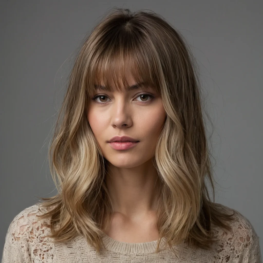 White Coffee Balayage with Bangs