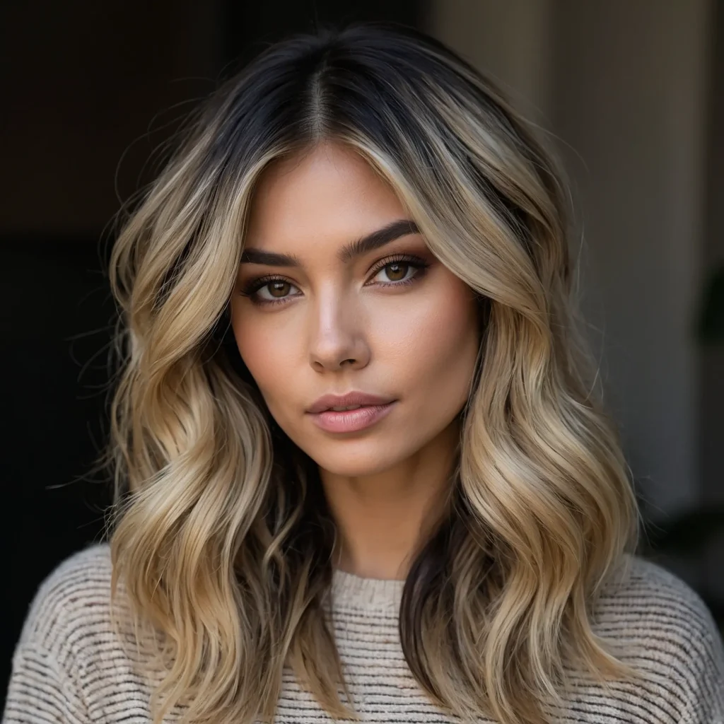 Dark Brown with Black Roots & Blonde Tips
