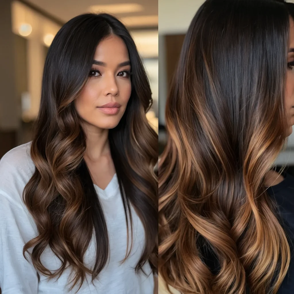 Lustrous Caramel Balayage for Black Hair