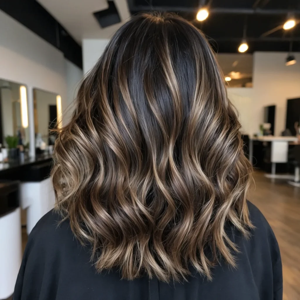 Ash Brown Partial Balayage on Black Hair