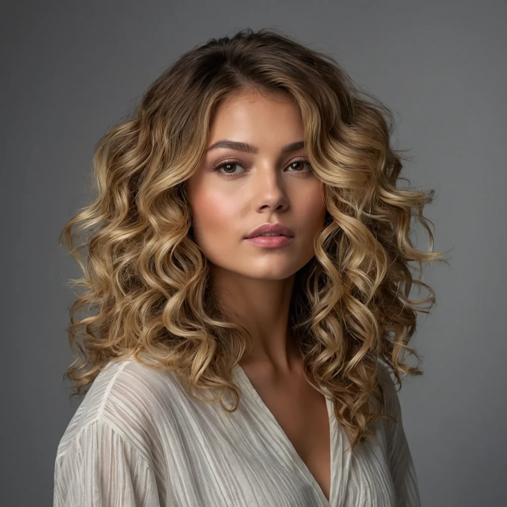 Curly Hair with Blonde Balayage