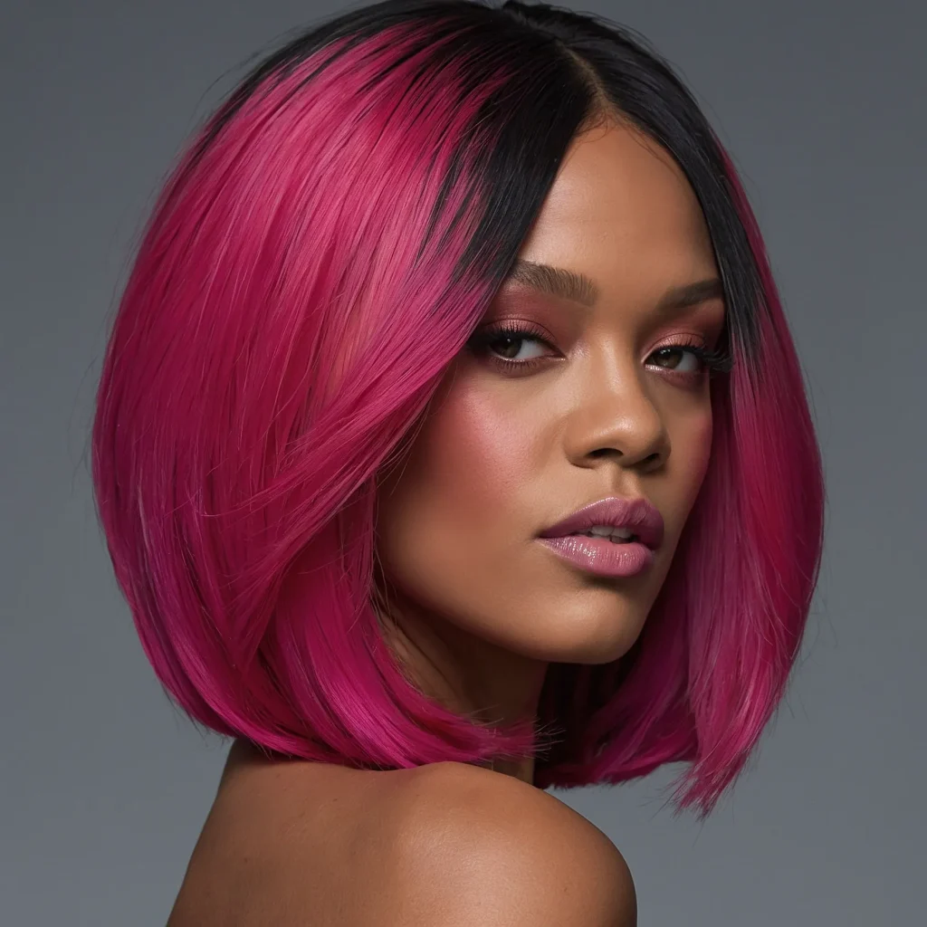  Hot Pink Dip‑Dye Lob