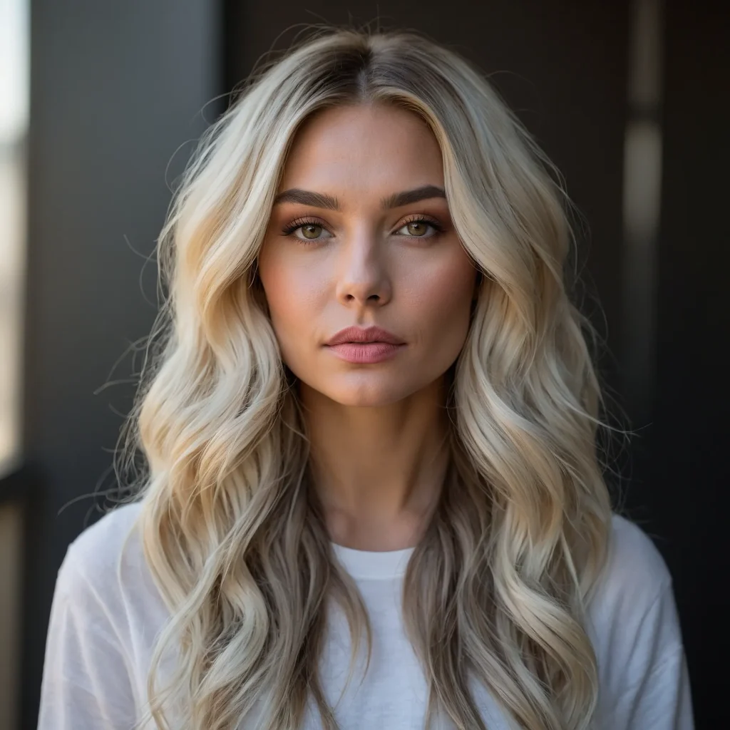 Coral Red Crown to Blonde & White Waves 