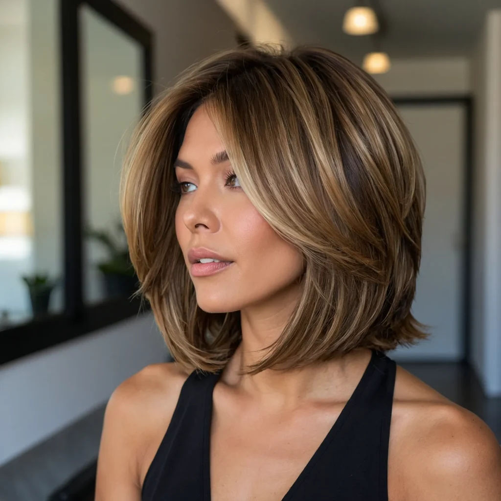 Layered Caramel Balayage Bob
