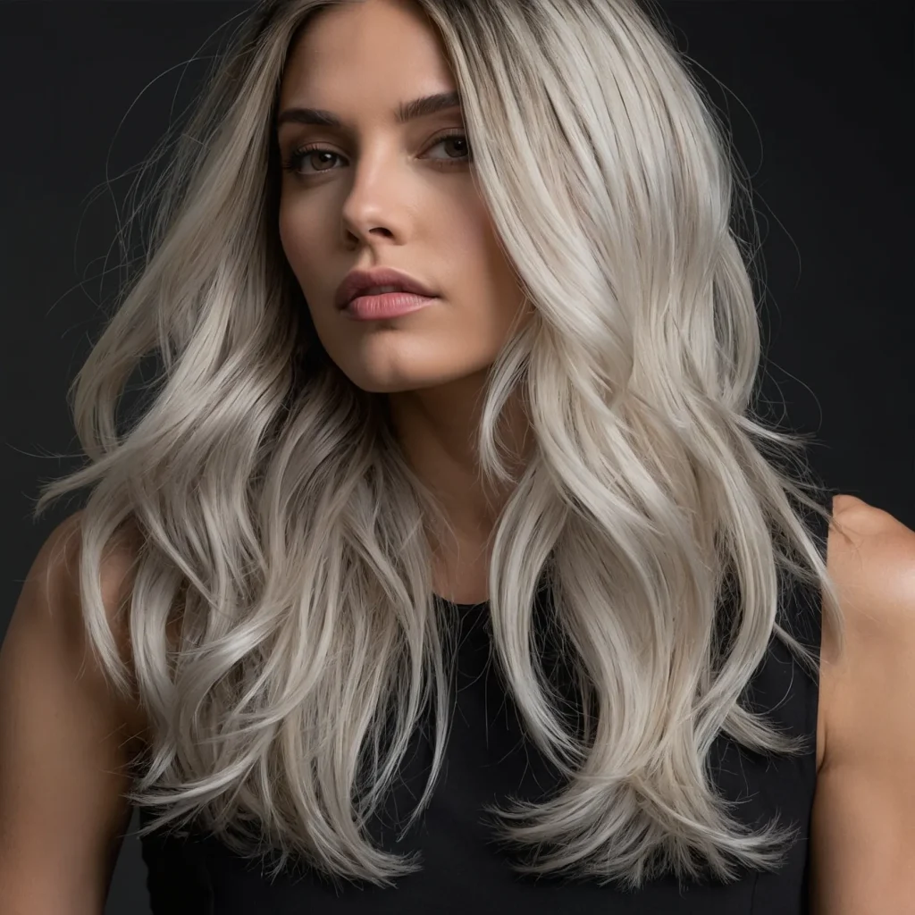 Silver Balayage on Shoulder Length