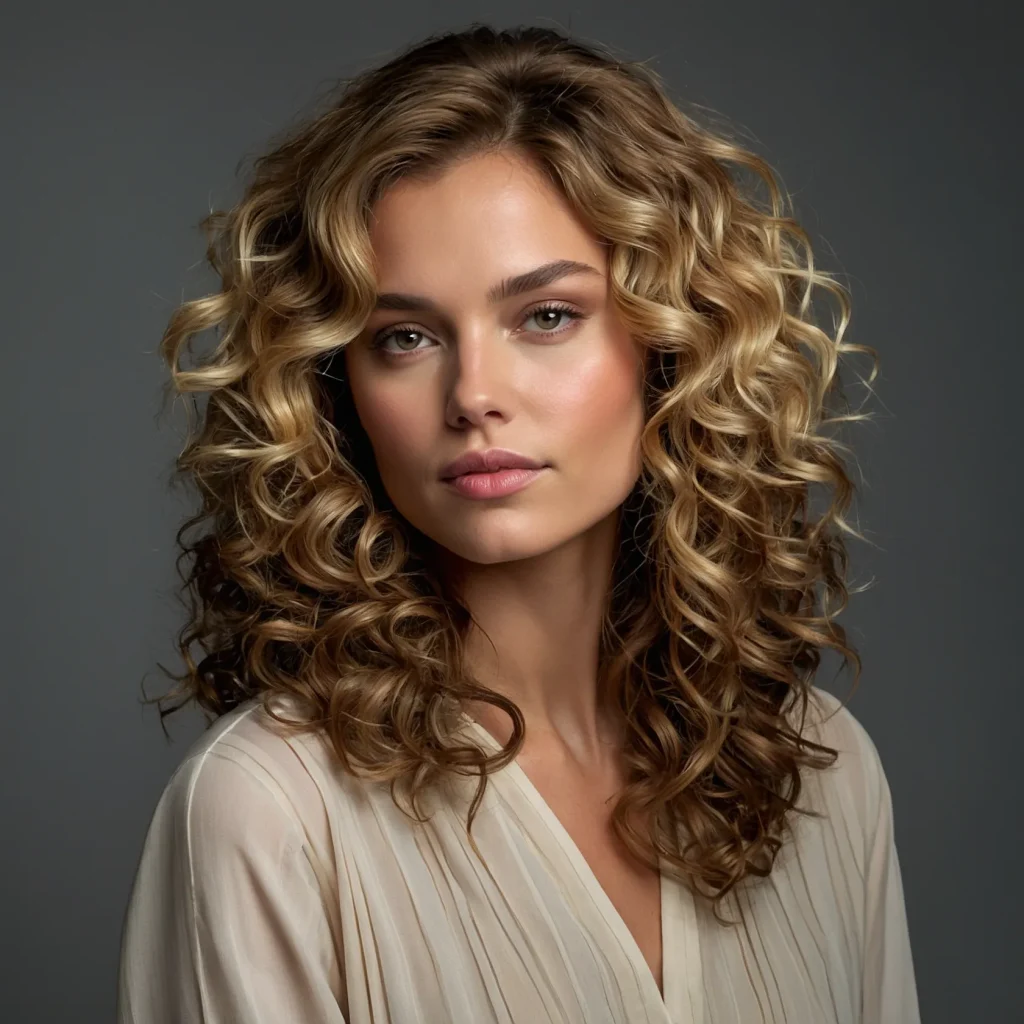 Curly Brown Hair with Blonde Accents
