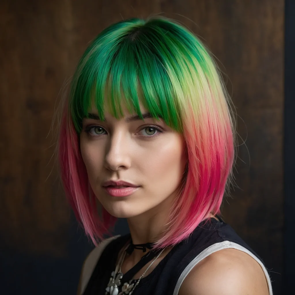 Hot Pink Short Bob with White Highlights