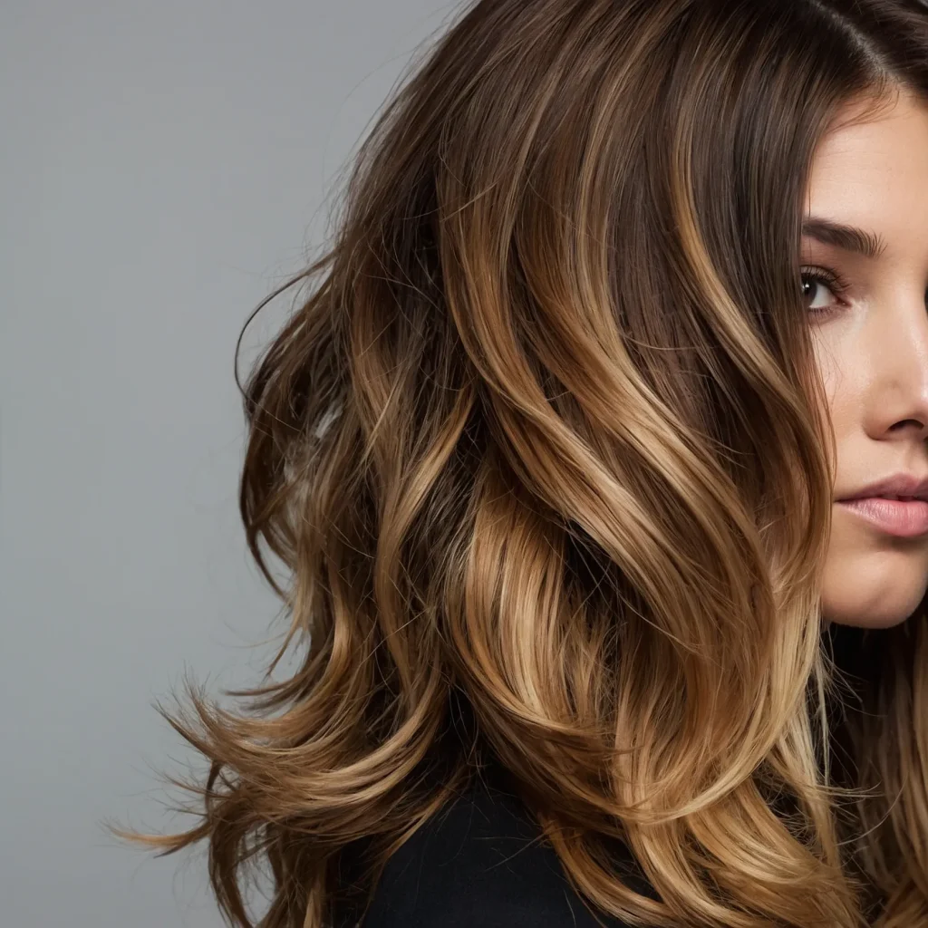 Layered Brown Hair with Strawberry Blonde Tips
