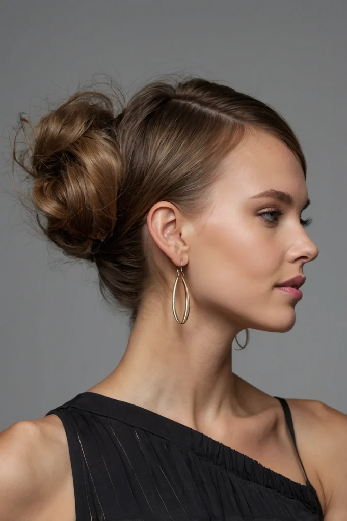 A model twisting bangs on one side and pinnin