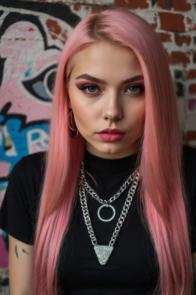 A realistic portrait of a young woman with EG