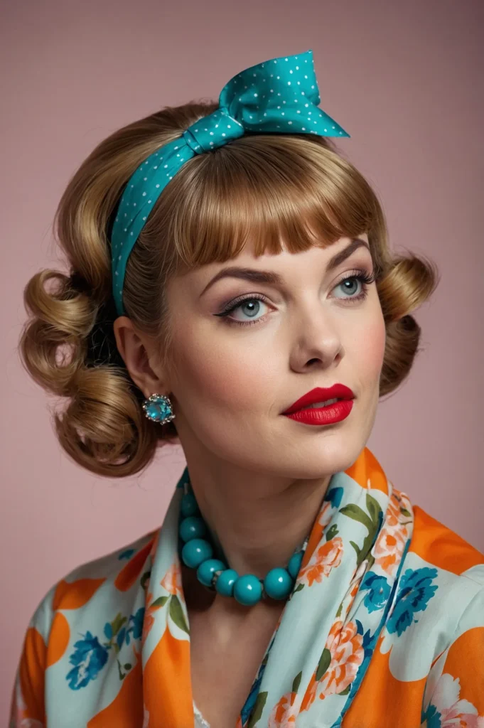 A retroinspired hairstyle with bangs pinned u