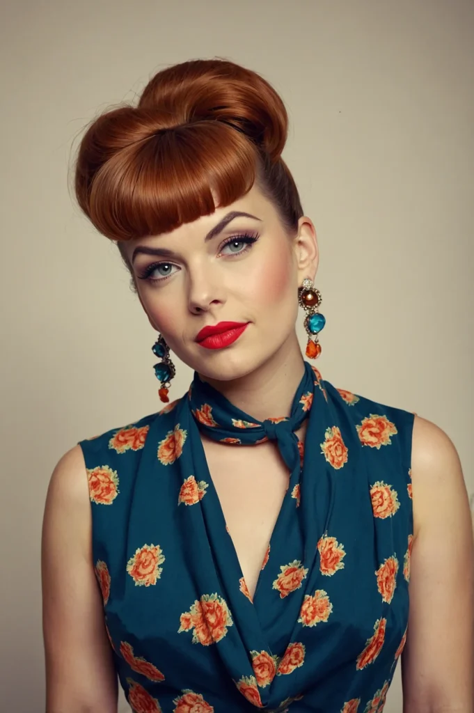 A retroinspired hairstyle with bangs pinned u