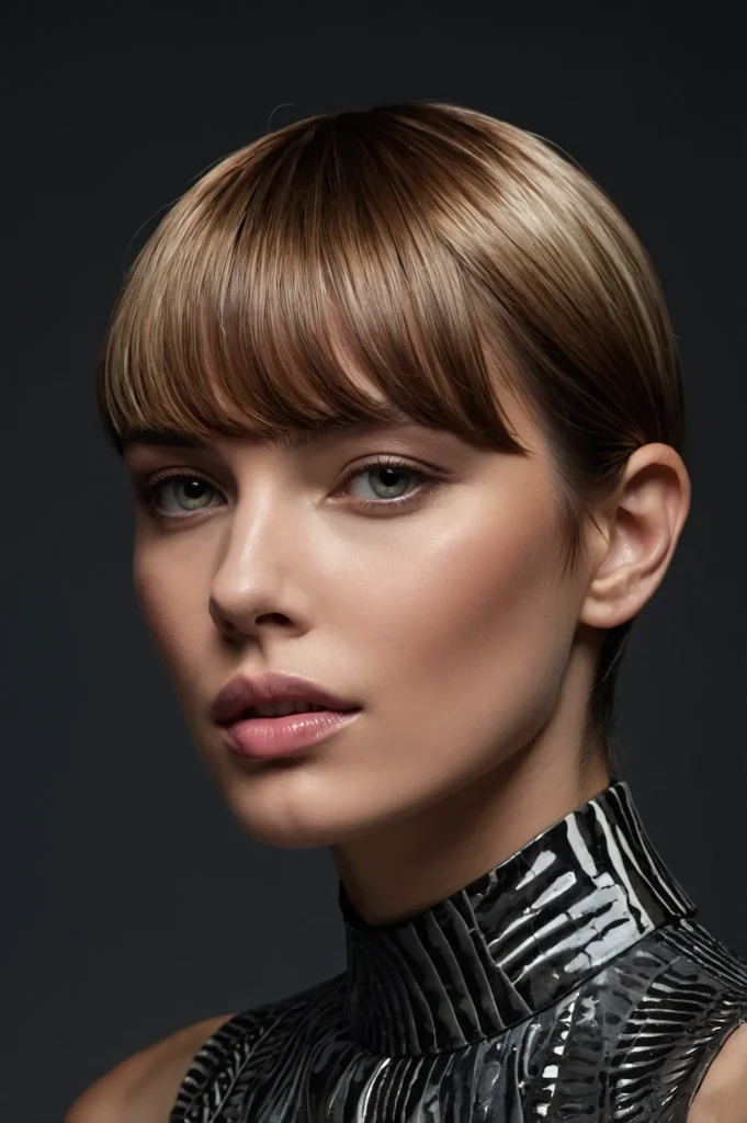 A sleek gelledback hairstyle with wetlook fin