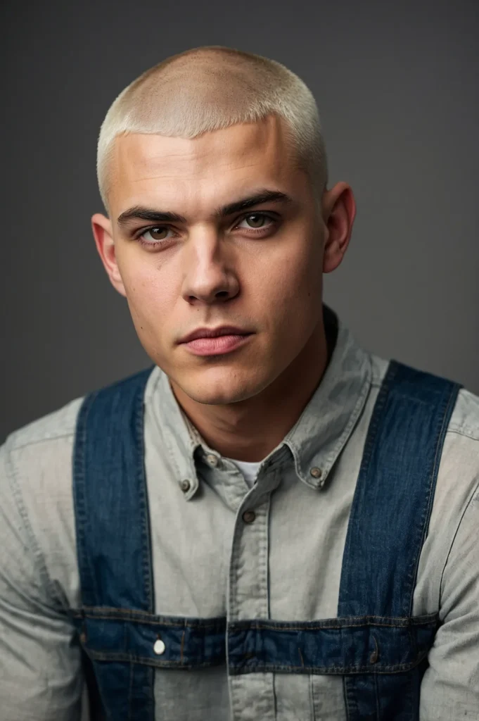 Bleached Buzz CutWhite man with a platinum bl
