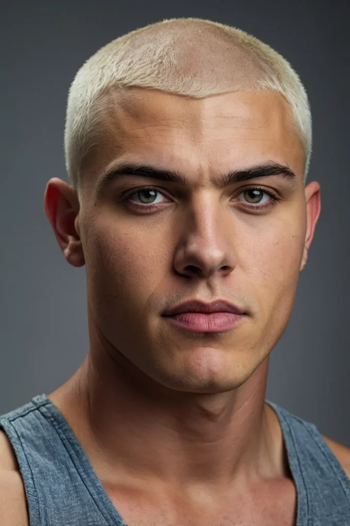 Bleached Buzz CutWhite man with a platinum bl