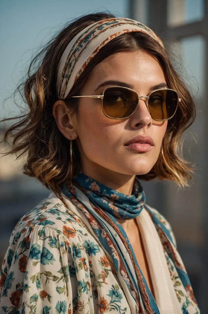 Boho French Bob with Headband or ScarfTexture