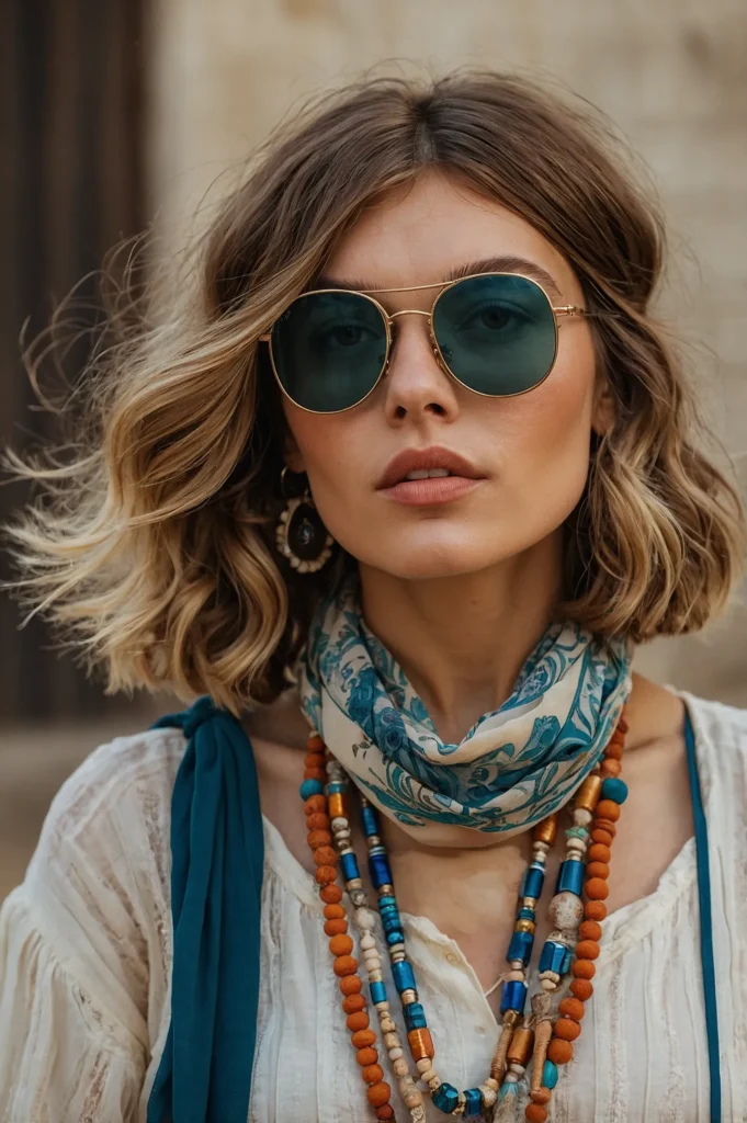Boho French Bob with Headband or ScarfTexture