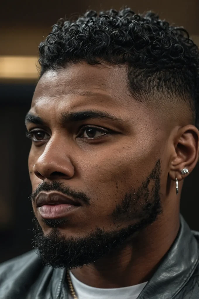 Burst Fade Wolf CutA Black man sporting a bur