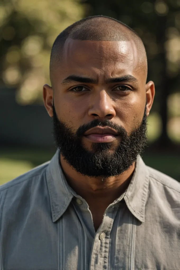 Buzz Cut with Beard FadeBlack man with a clos