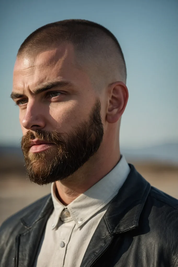 Buzz Cut with Beard FadeMasculine white man w