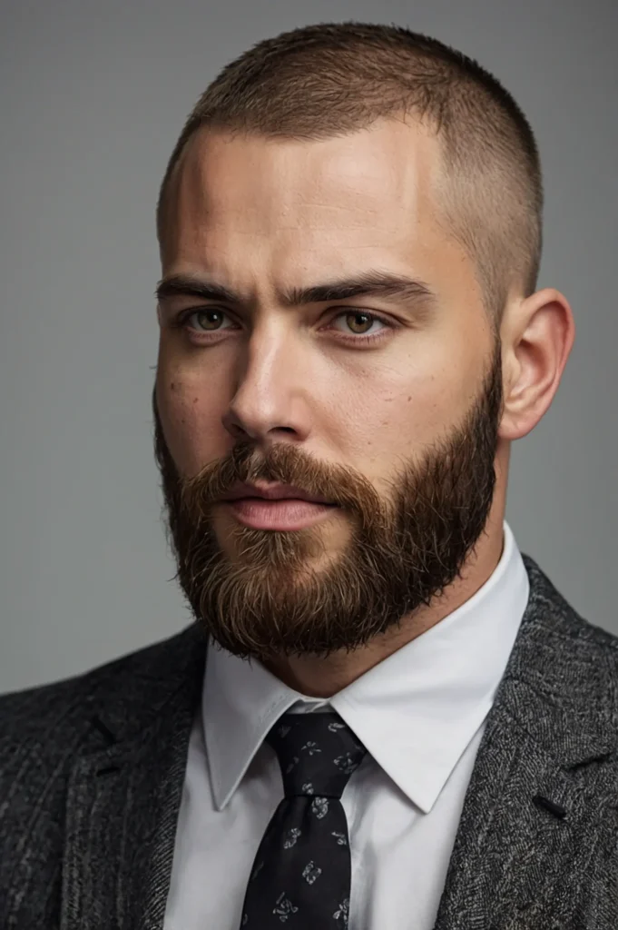 Buzz Cut with Beard FadeMasculine white man w