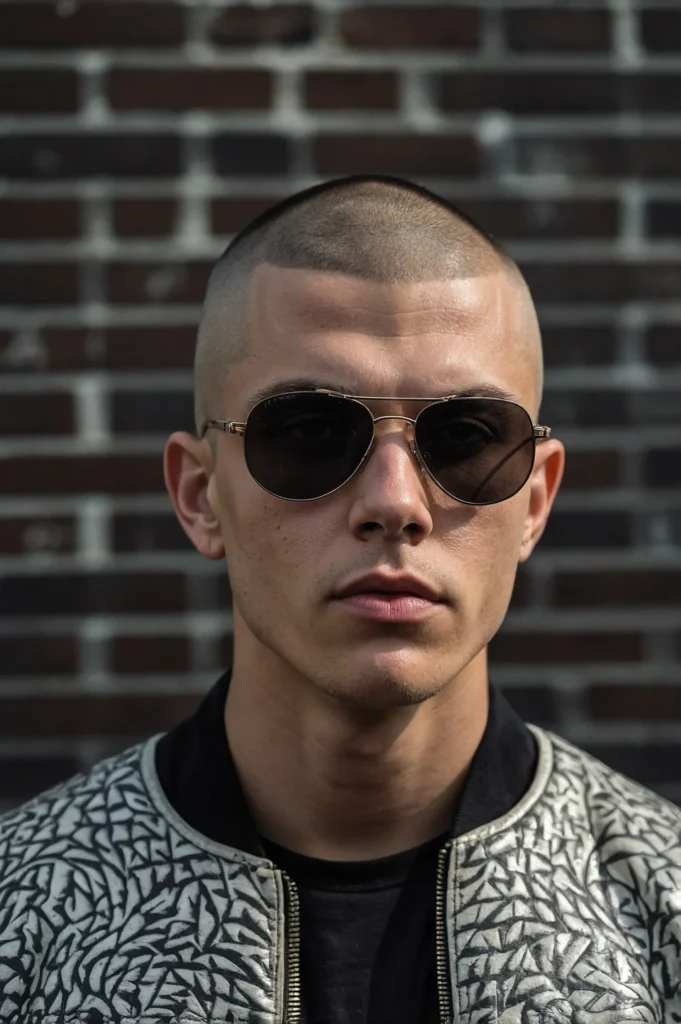Buzz Cut with Design FadeWhite male with a mo
