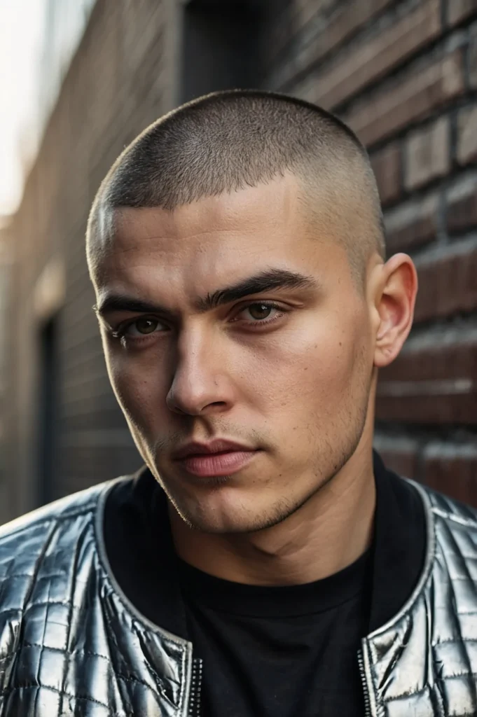 Buzz Cut with Design FadeWhite male with a mo