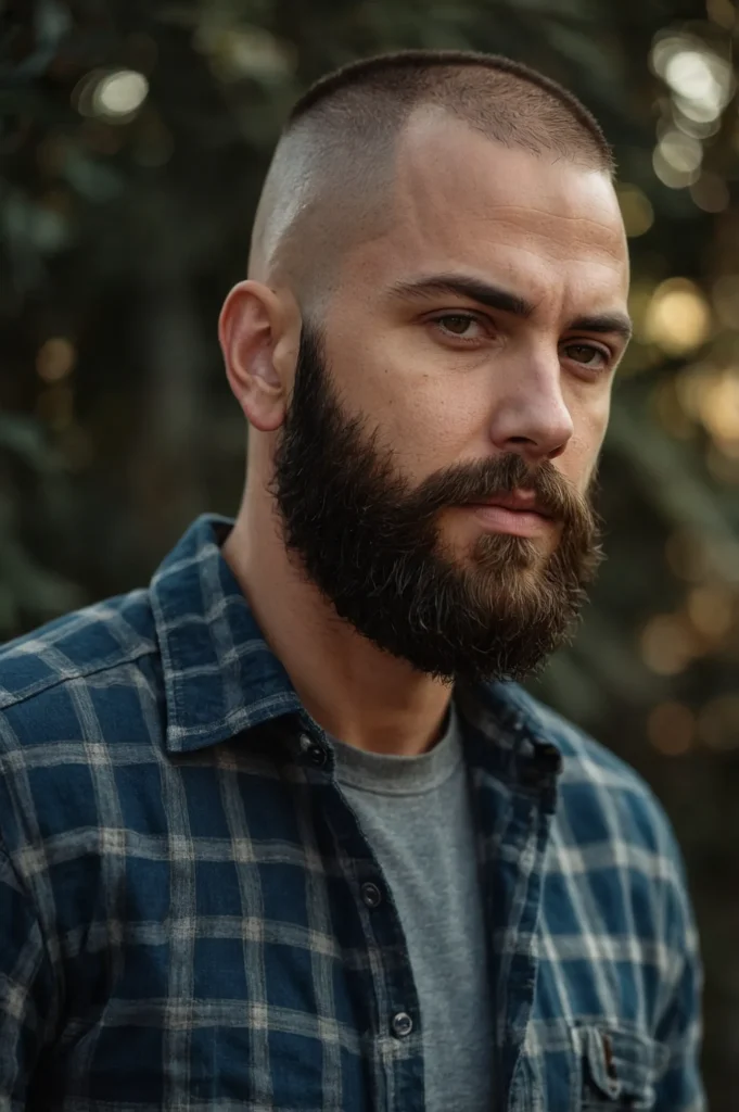 Buzz Cut with High Beard ContrastSharp image
