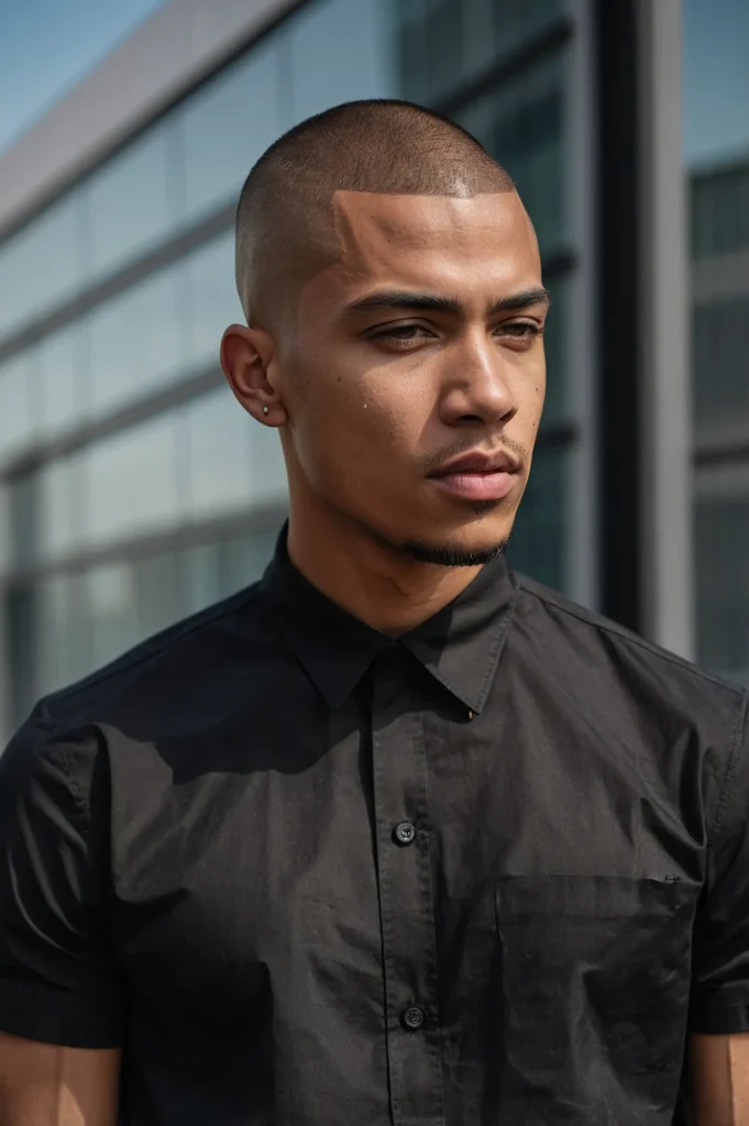 Buzz Cut with Skin FadeBlack man with a buzz