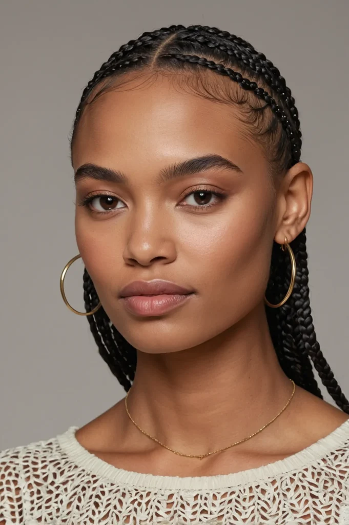 Closeup of a tight crownstyle Coco braid alon