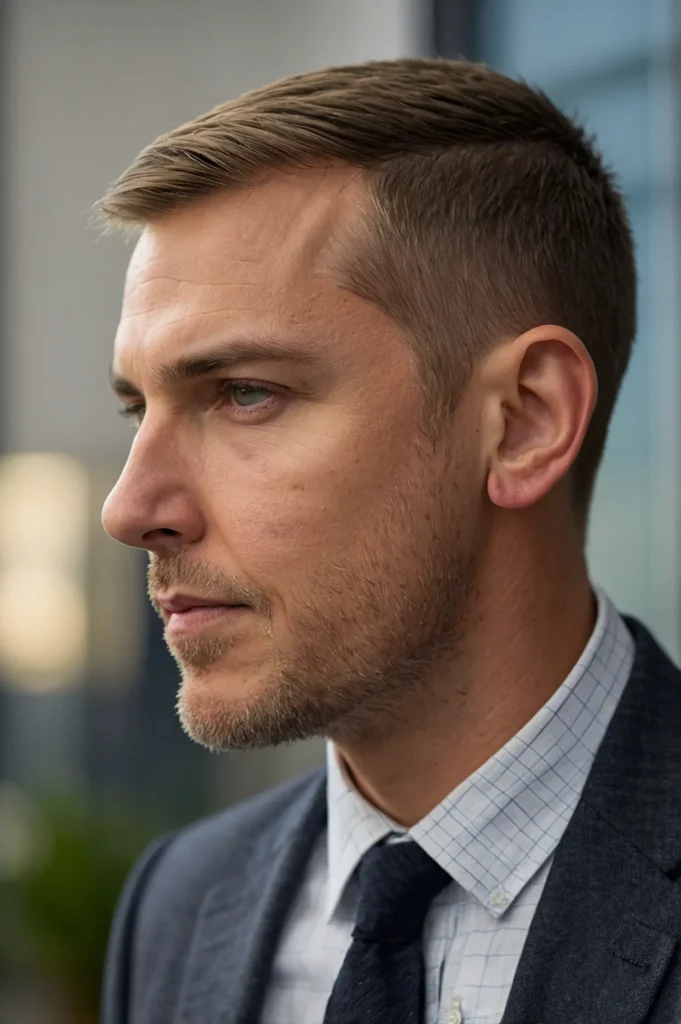 Crew Buzz ComboSide profile of a white man wi