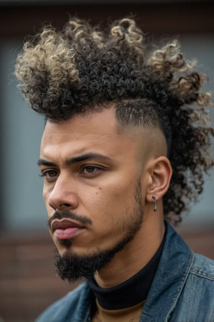 Curly Mohawk Wolf CutA Black man with a curly