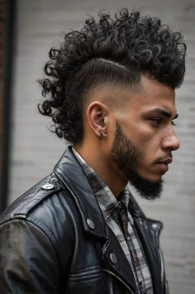 Curly Mohawk Wolf CutA Black man with a curly ()