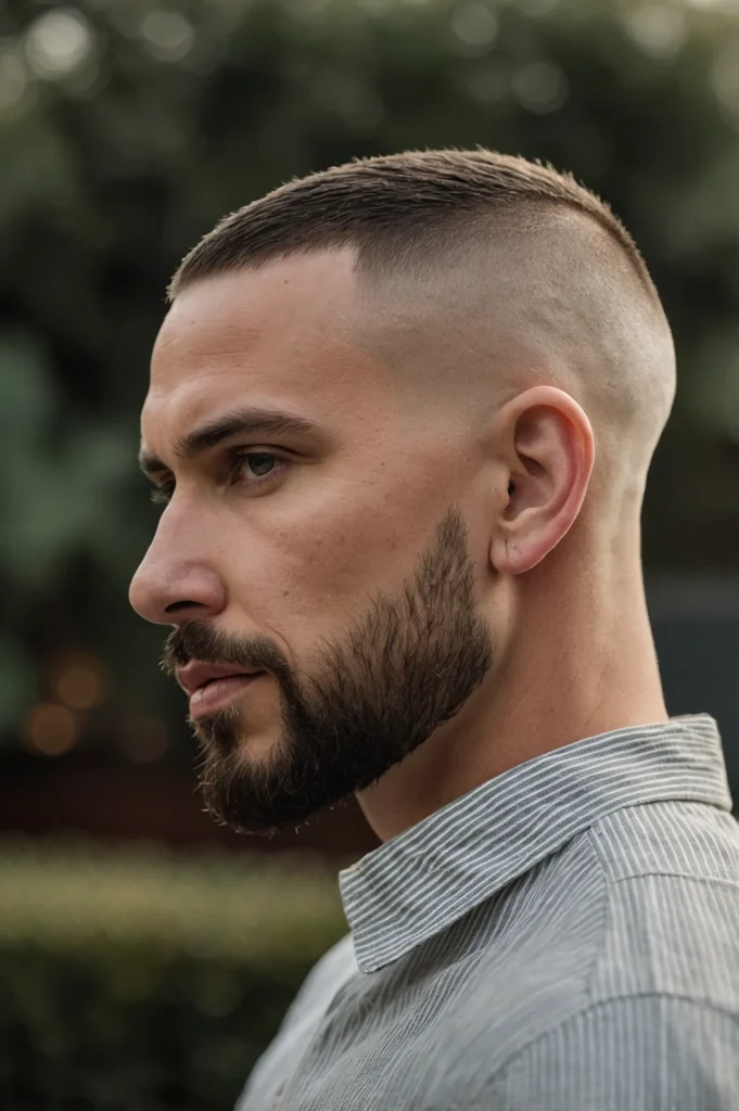 Drop Fade Crew CutWhite man showing crew cut