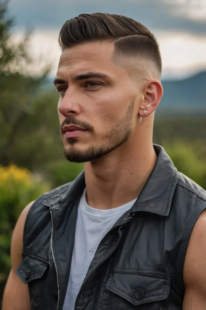 Drop Fade Crew CutWhite man showing crew cut