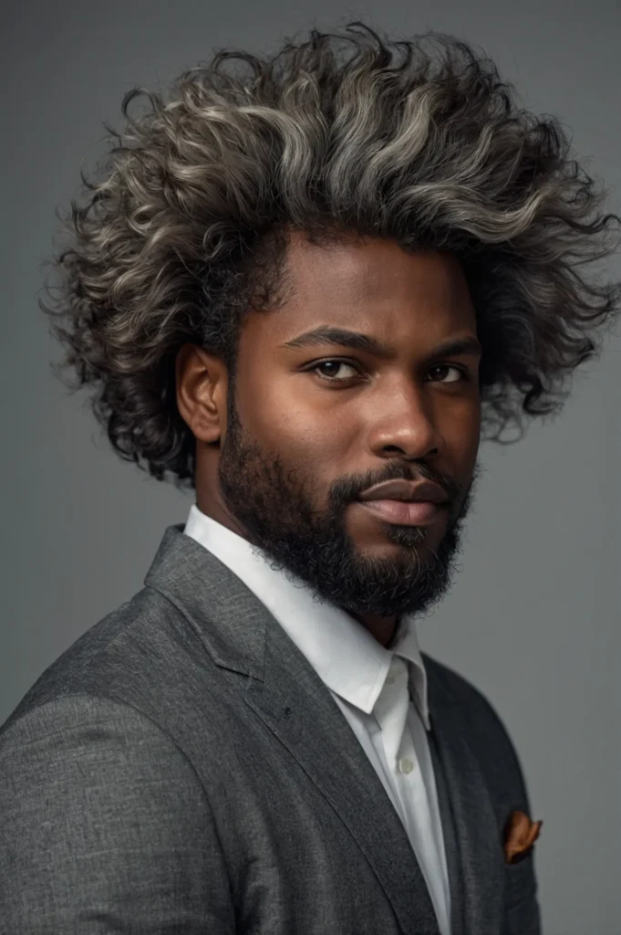 Fluffy Wolf CutA Black man with fluffy rounde
