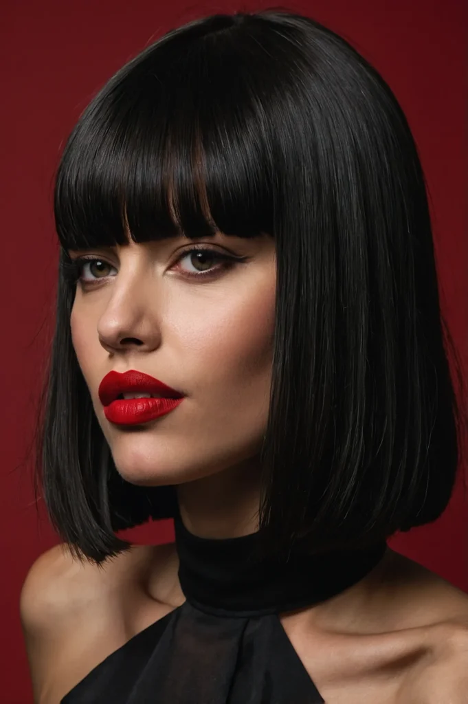 French Bob with Blunt BangsBold full fringe c