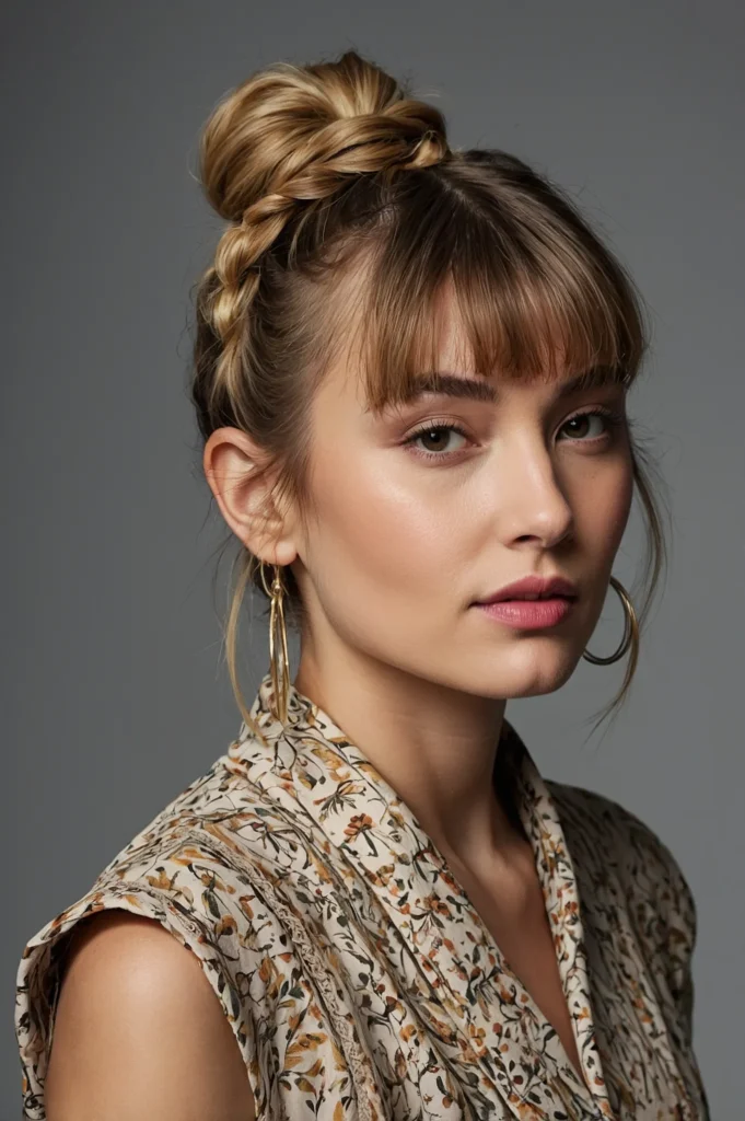 Halfup braided topknot holding back short ban