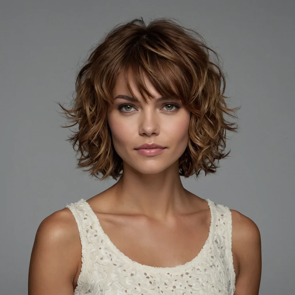 Modern Curly Shag with Piece-y Bangs
