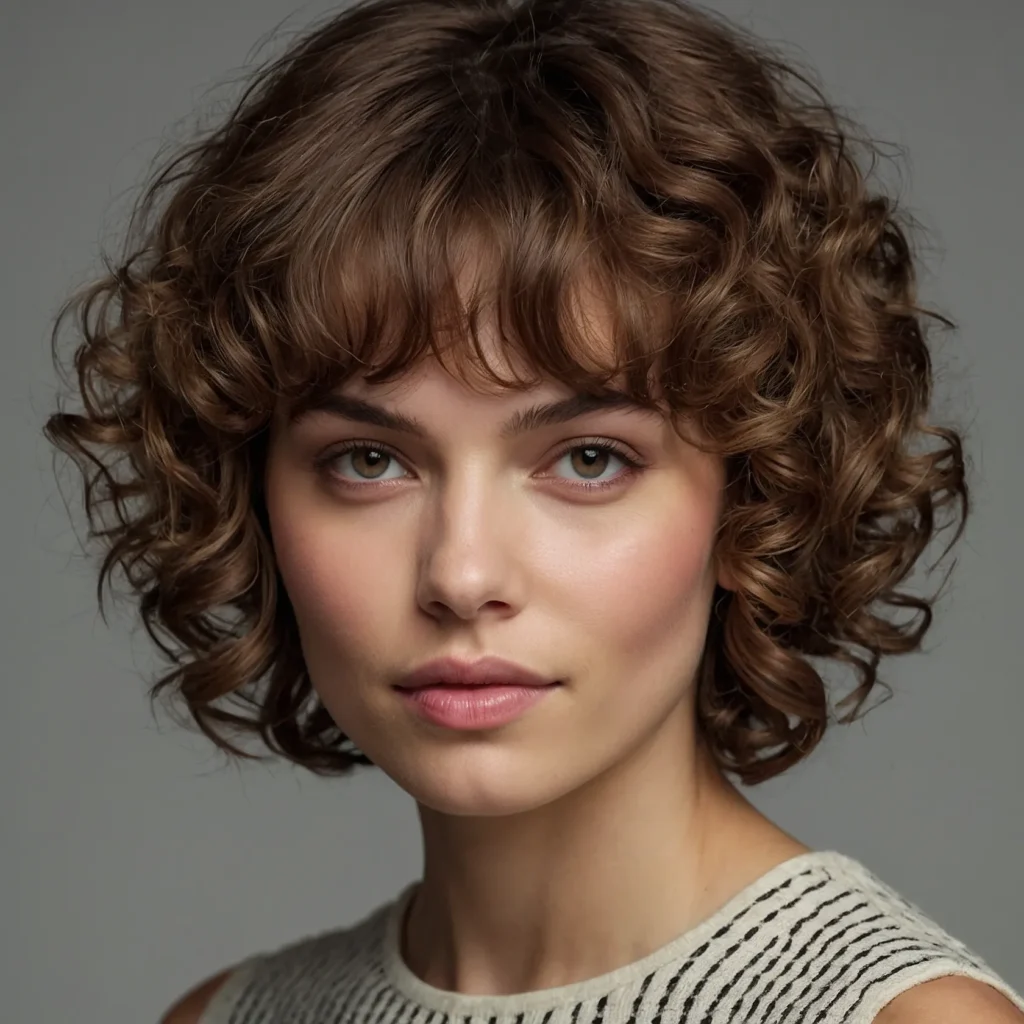 Wispy, Airy Short Bangs on Curly Crop
