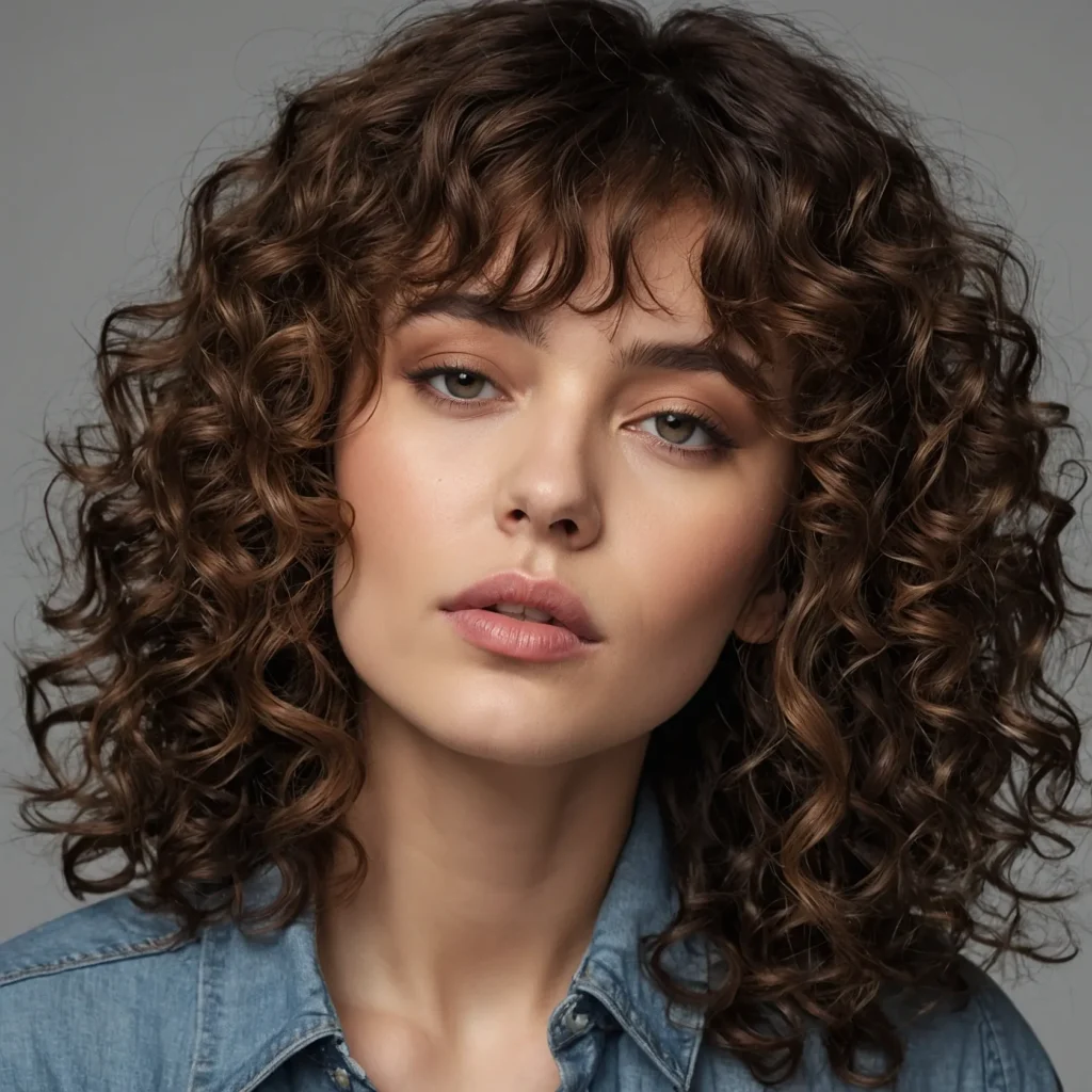 Curly Mullet Shag with Baby Bangs