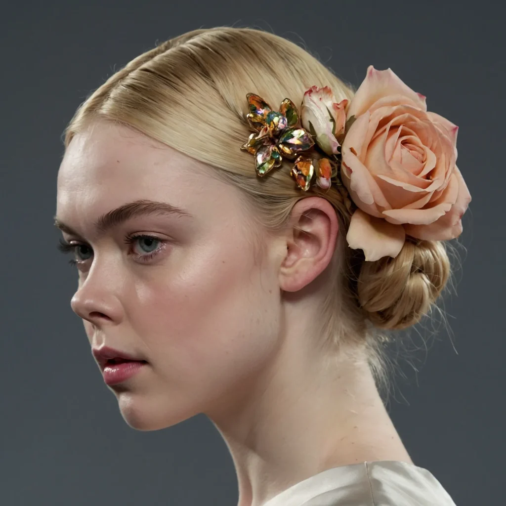 Elle Fanning – Rose-Shaped Updo Bun